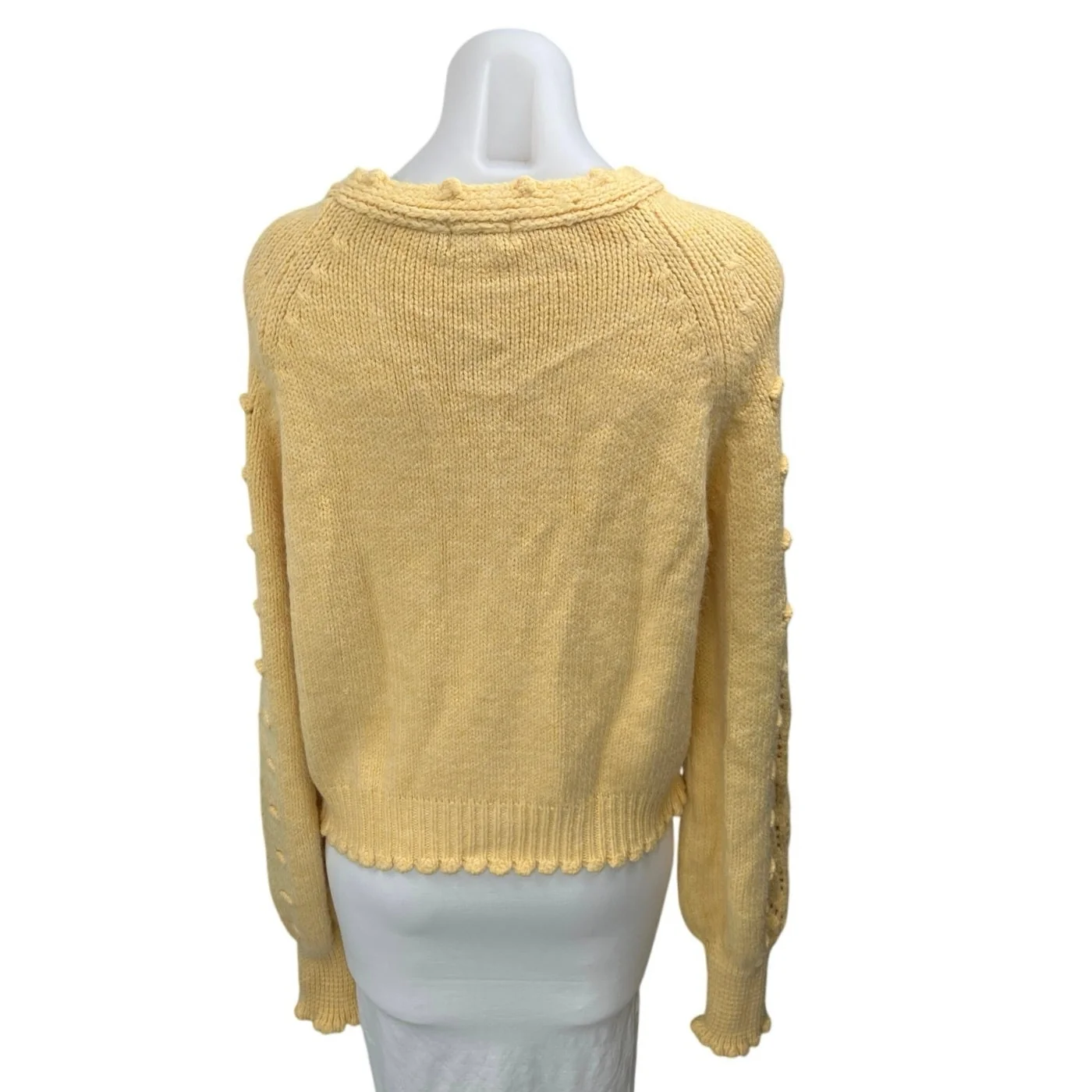 Nasty Gal Yellow 3D Crochet Knit V Neck Button Down Cardigan Sweater Top Size L - Image 2
