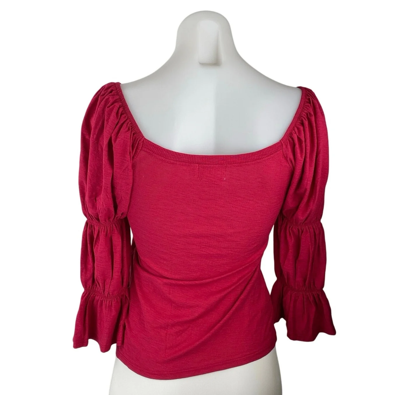 Nation LTD Dark Pink Long Tiered Puff Sleeve Square Neck Blouse Top Size XS - Image 3