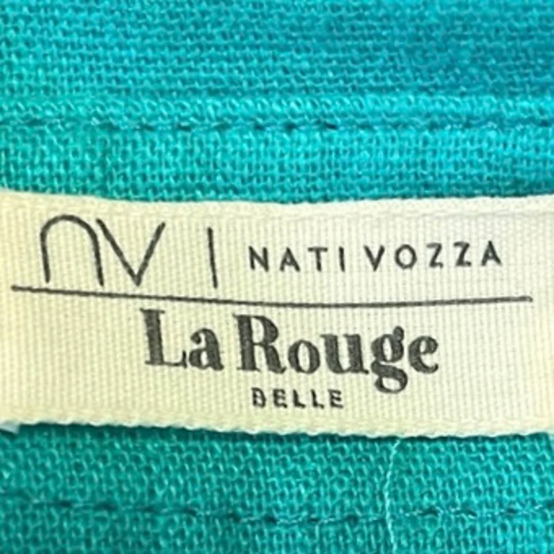 Nativozza La Rouge Blue Linen Collared Cropped Button Down Shirt Top Size M - Image 3
