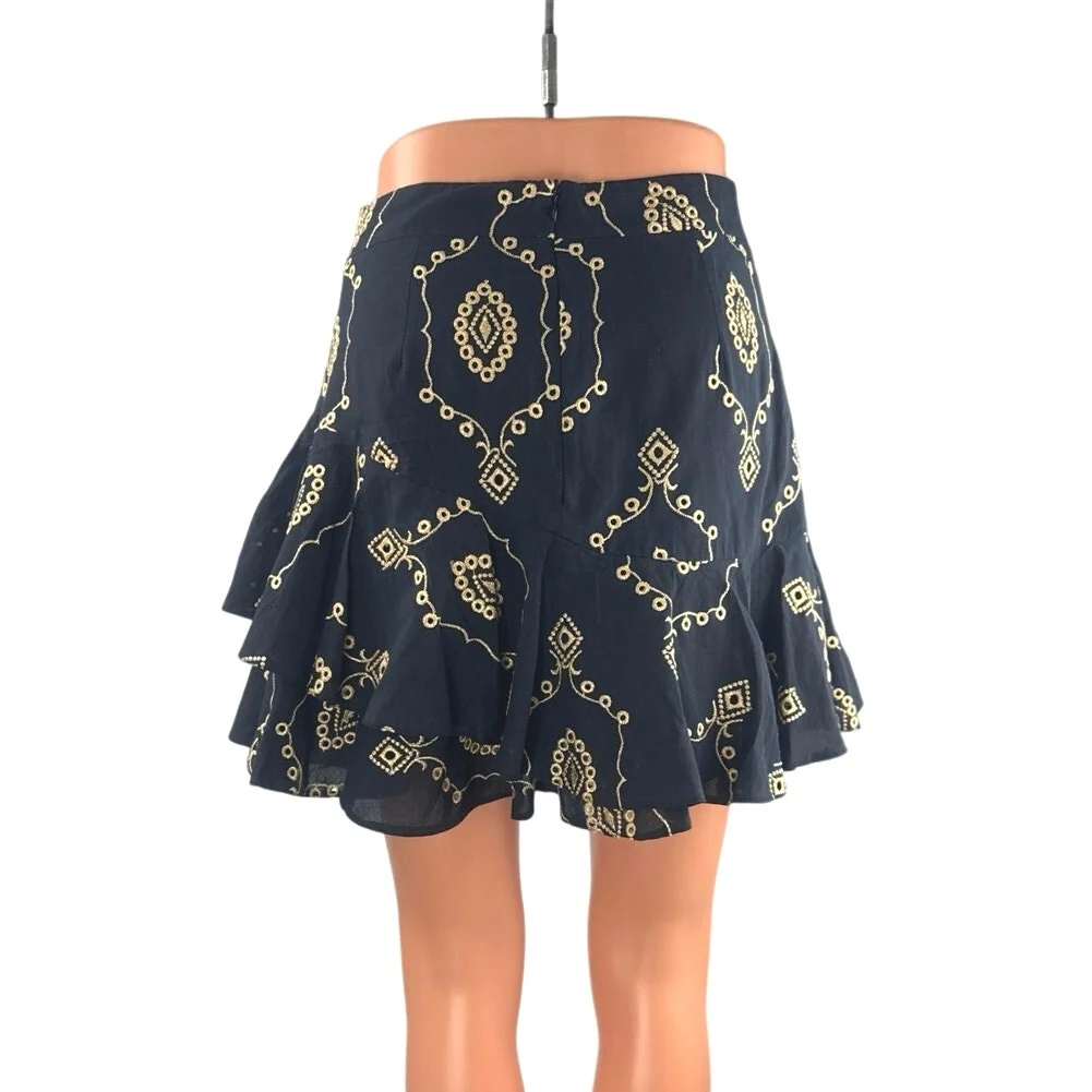 NetWork Geometric Embroidery Ruffled Tiered Mini Flounce Flare A-Line Skirt 36 - Image 3