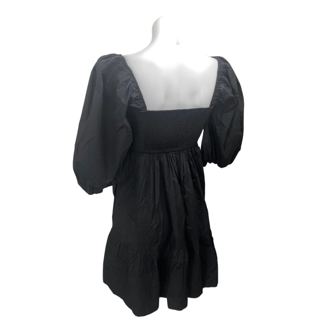 NEW Abercrombie & Fitch Black Short Puff Sleeve Smocked Mini A Line Dress Size S - Image 2