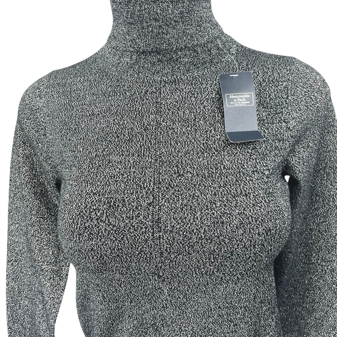 NEW Abercrombie & Fitch Gray Metallic Knit Long Sleeve Turtleneck Sweater Top S - Image 3
