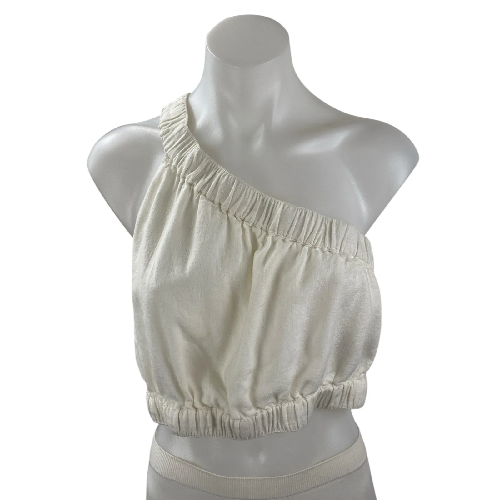 NEW Abercrombie & Fitch White Linen One Shoulder Sleeveless Tank Crop Top Size M