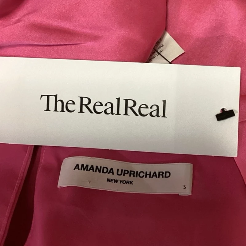 NEW Amanda Uprichard Andra Pink Ribbon 100% Silk Satin Short Sleeve Crop Top S - Image 4