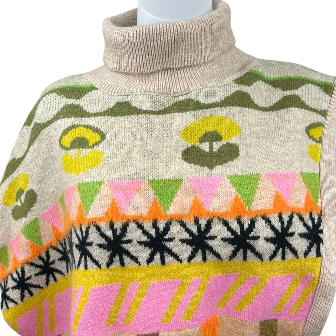 NEW Anthropologie Maeve Multicolor Turtleneck Floral Poncho Sweater Vest Top OS - Image 4