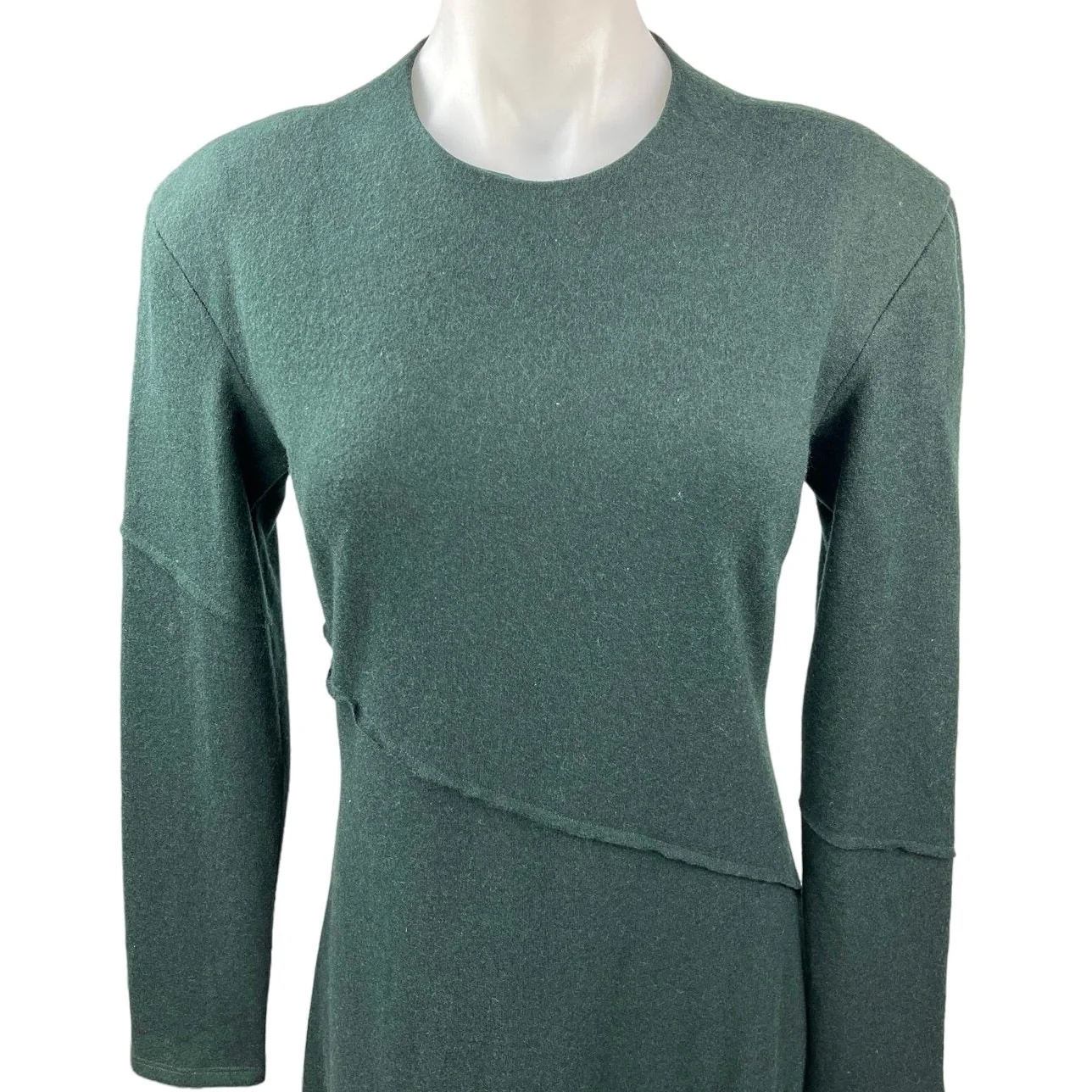 NEW Argent Blue Green Wool Round Neck Long Sleeve Midi A-Line Sweater Dress 4 - Image 3