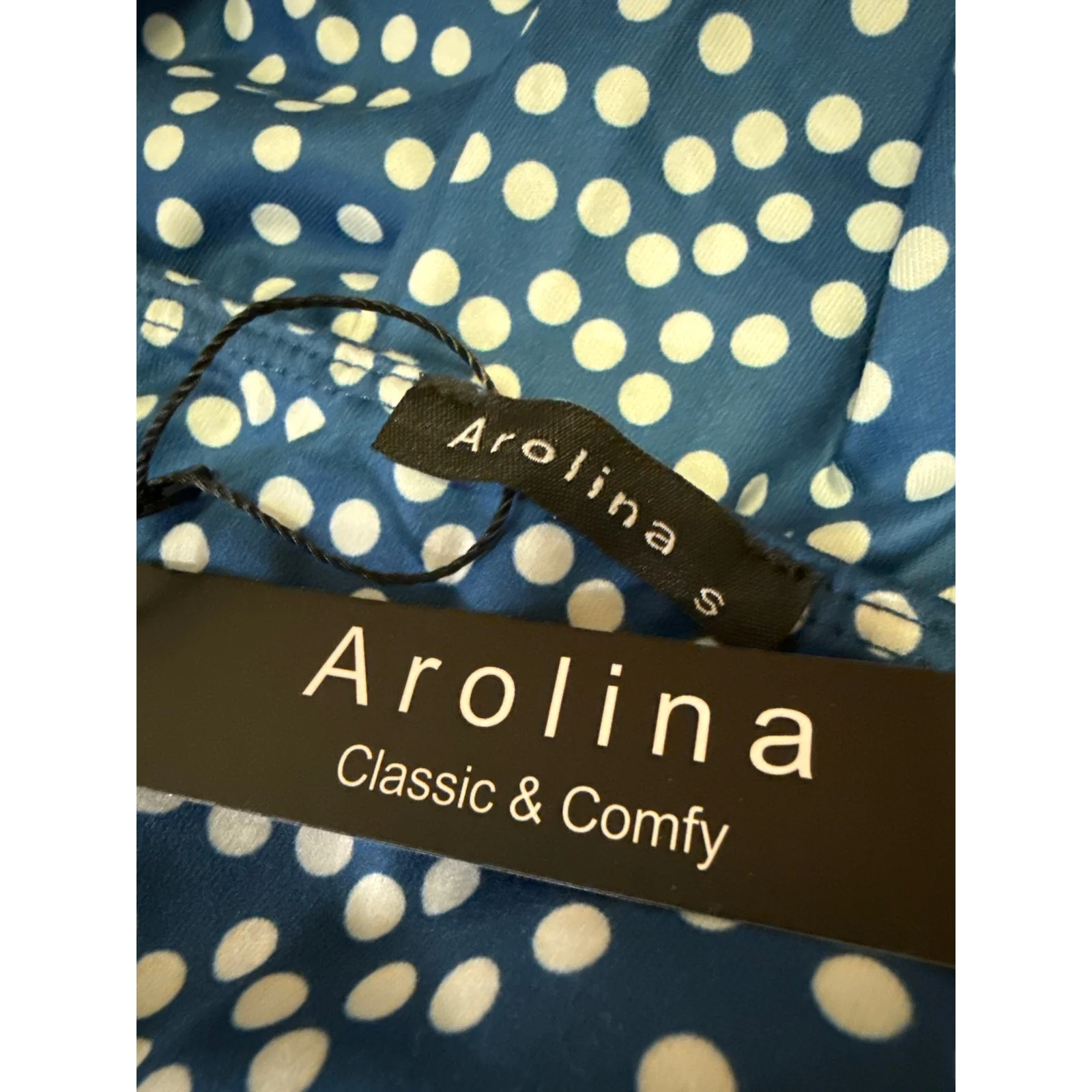 NEW Arolina Blue Silky Satin Polka Dot High Waist Wide Leg Trousers Pants Size S - Image 4