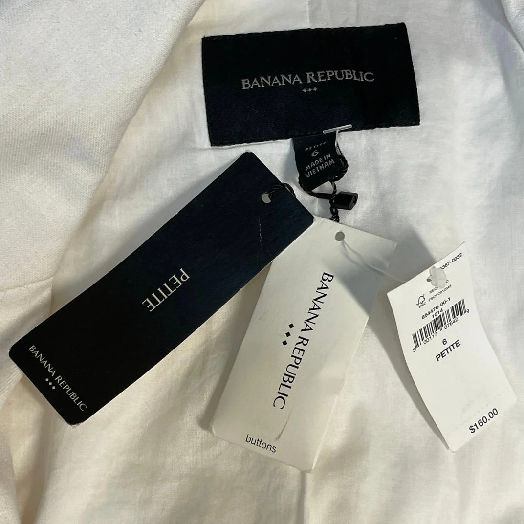 NEW Banana Republic Women's White Linen Notch Lapel Blazer Coat Jacket Size 6P - Image 4