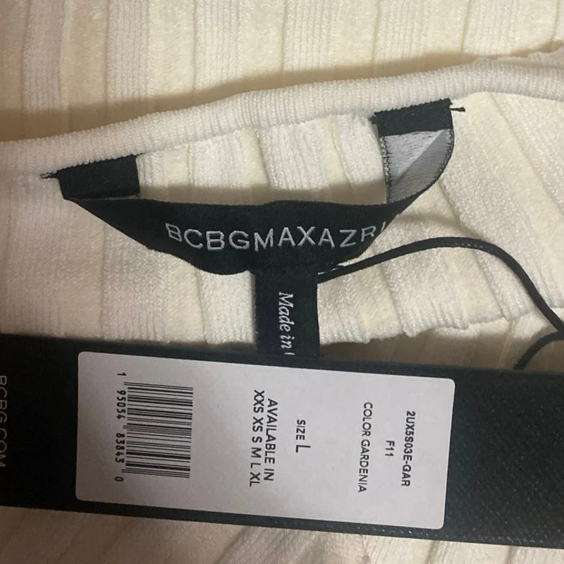 NEW BCBGMAXAZRIA Women's Cream Ribbed Knit Long Balloon Sleeve Sweater Top Sz L - Image 3