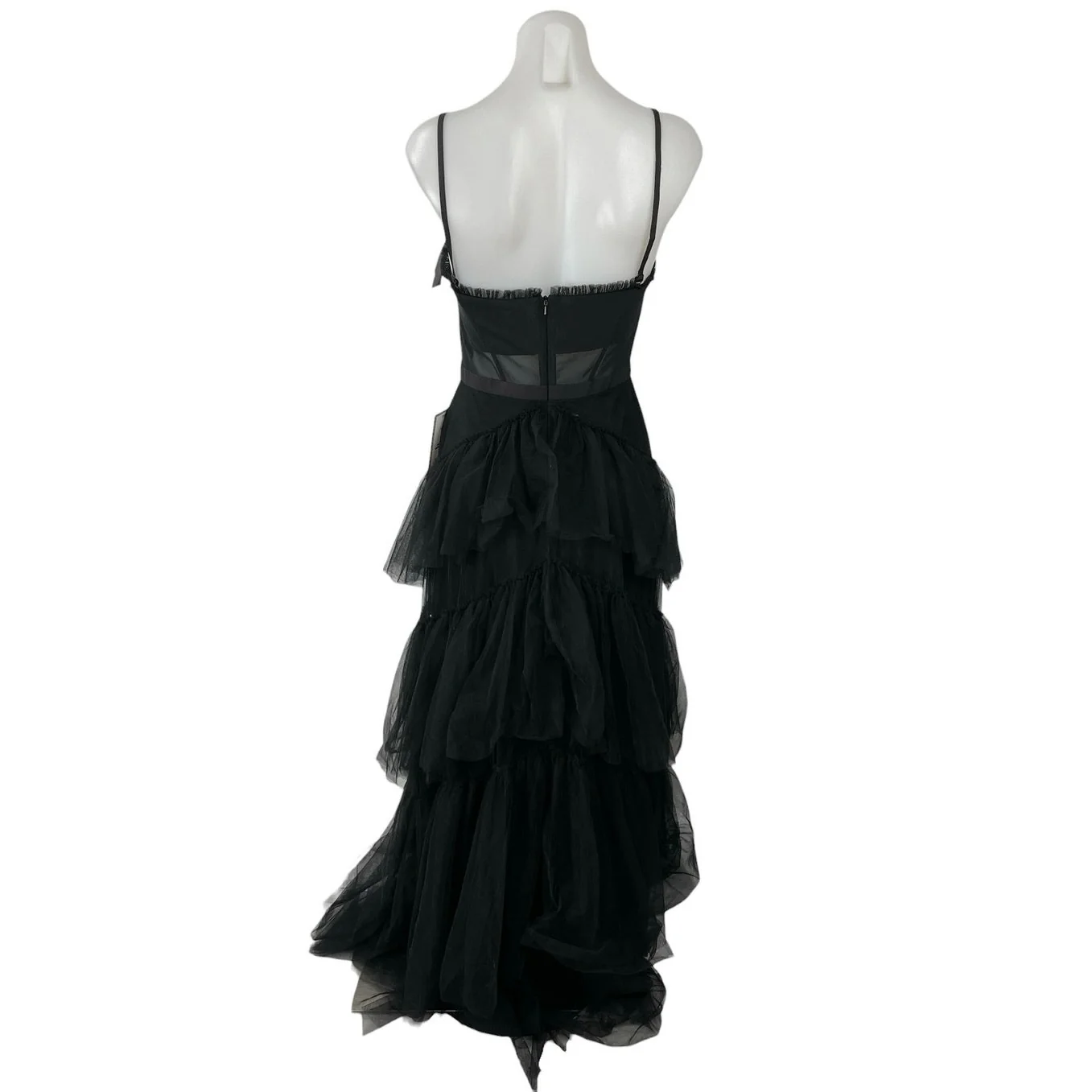 NEW Betsy & Adam Black Sleeveless Sheer Ruffle Tiered Prom Maxi Dress Gown 4 - Image 3