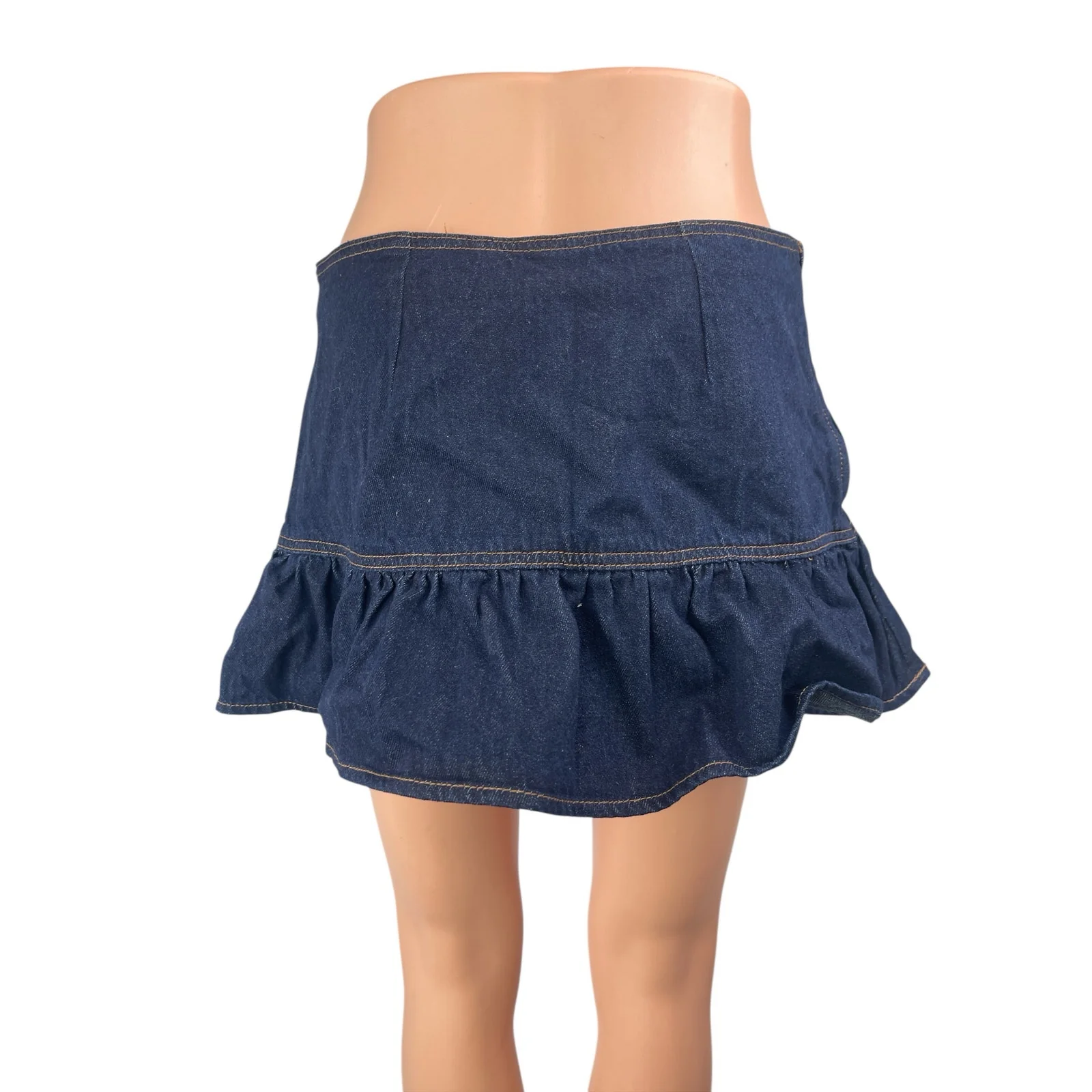 NEW Cider Womens Blue Mid Rise Ruffle Frill Mini A-Line Denim Jeans Skirt Size S - Image 2