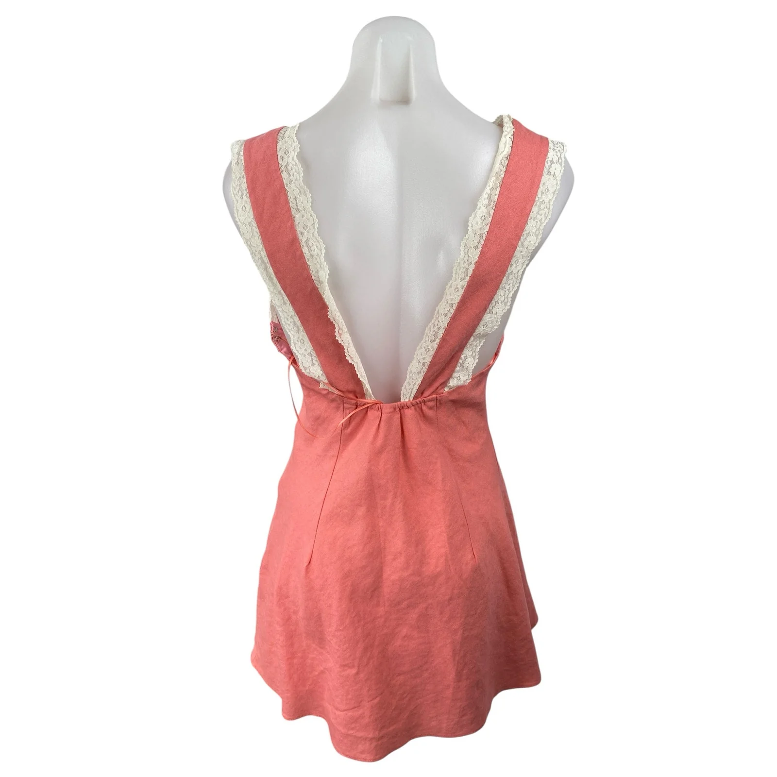 NEW Cotton Candy LA Women's Pink Linen Lace Trim Mini Badydoll A-Line Dress Sz M - Image 4