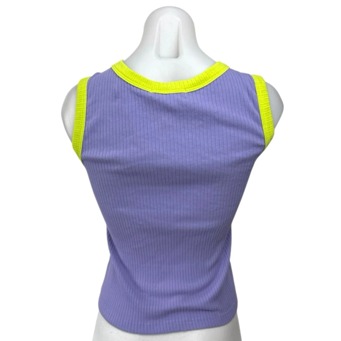 NEW Daydreamer Purple Yellow Ruched Colorblock Sleeveless Cami Crop Tank Top M - Image 2