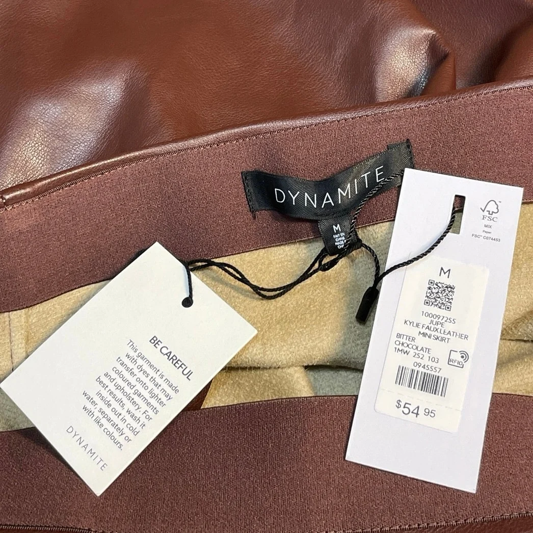 NEW Dynamite Kylie Brown Faux Leather Vegan High Waist Straight Mini Skirt Sz M - Image 4