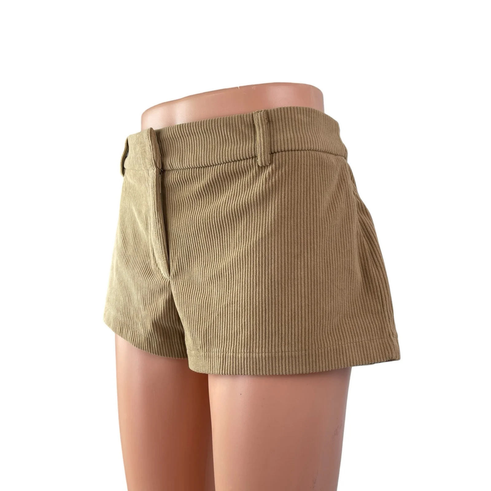 NEW Edikted Women's Brown Corduroy High Waisted Slim Fit Chino Hot Mom Shorts M - Image 2