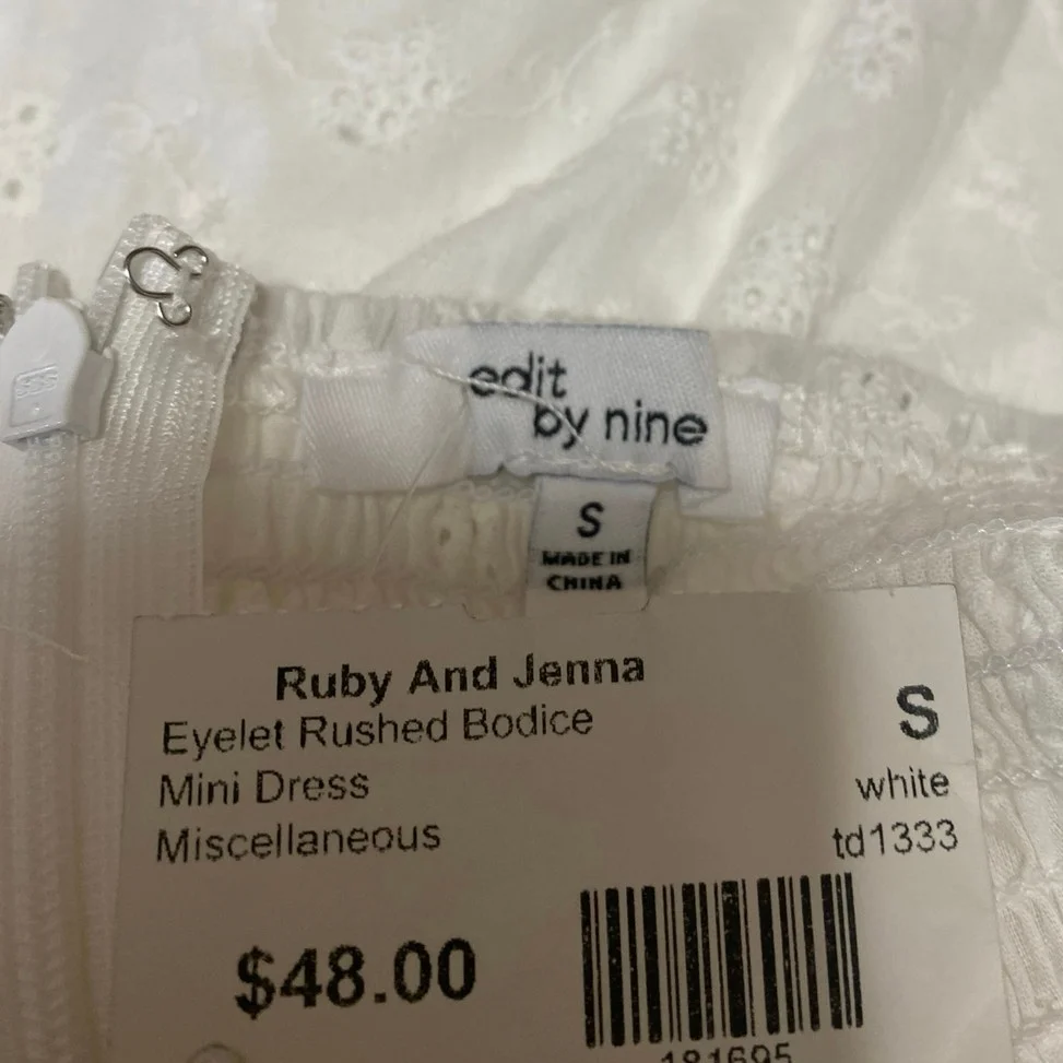 NEW Edit by Nine White Floral Sleeveless Cami Eyelet Mini A-Line Tank Dress S - Image 3