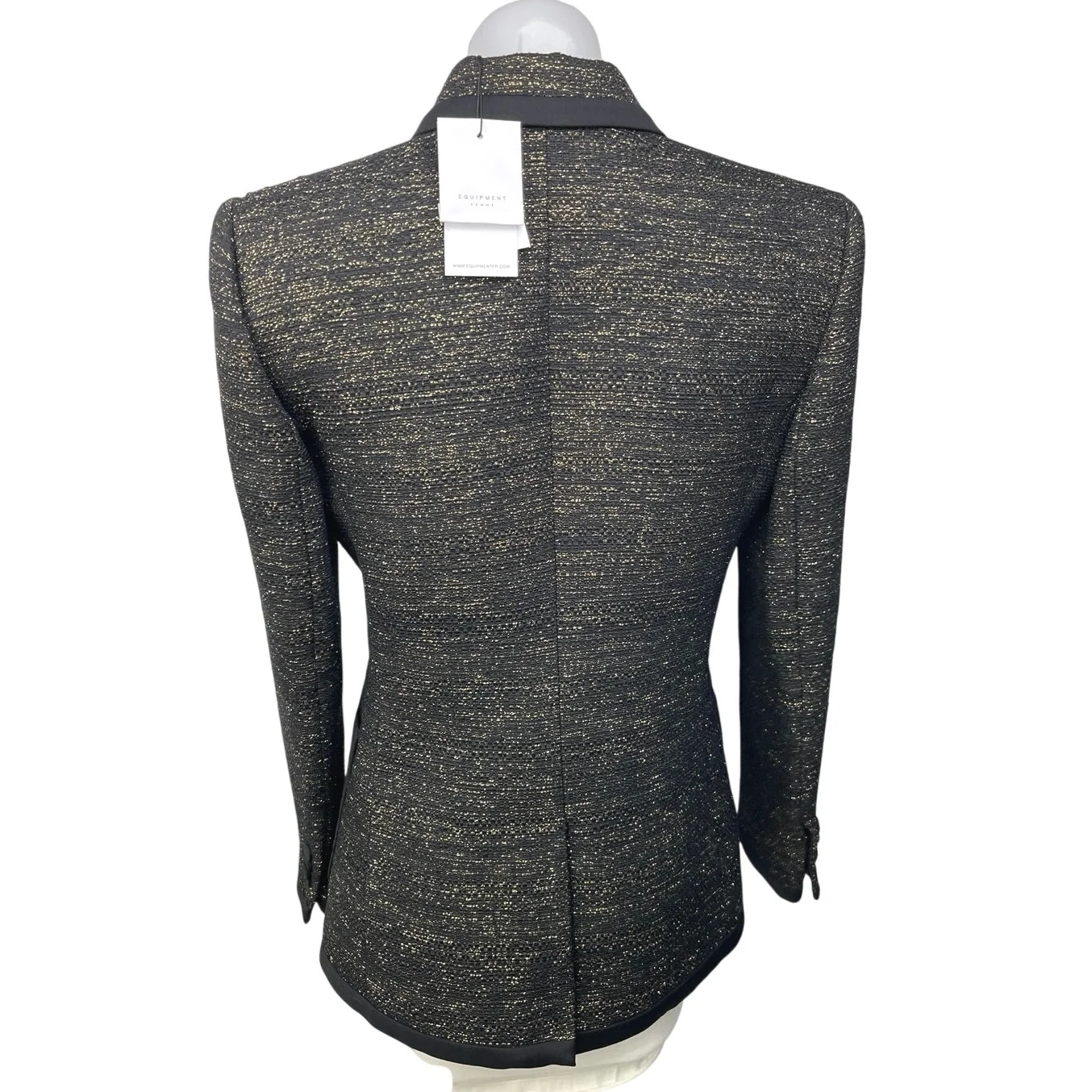 NEW Equipment Bodanne Black Gold Metallic Tweed Button Blazer Coat Jacket Size 6 - Image 2