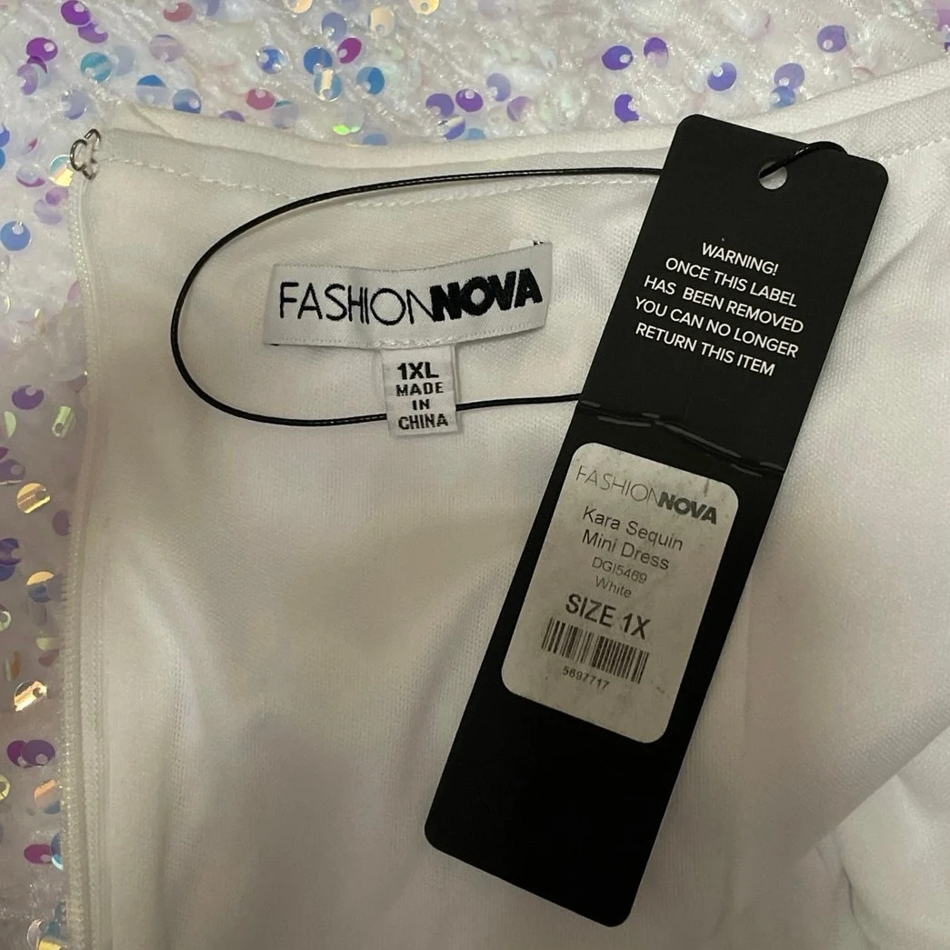 NEW Fashion Nova Kara White Sequin Strapless Tube Mini Bodycon Dress Size 1X - Image 4