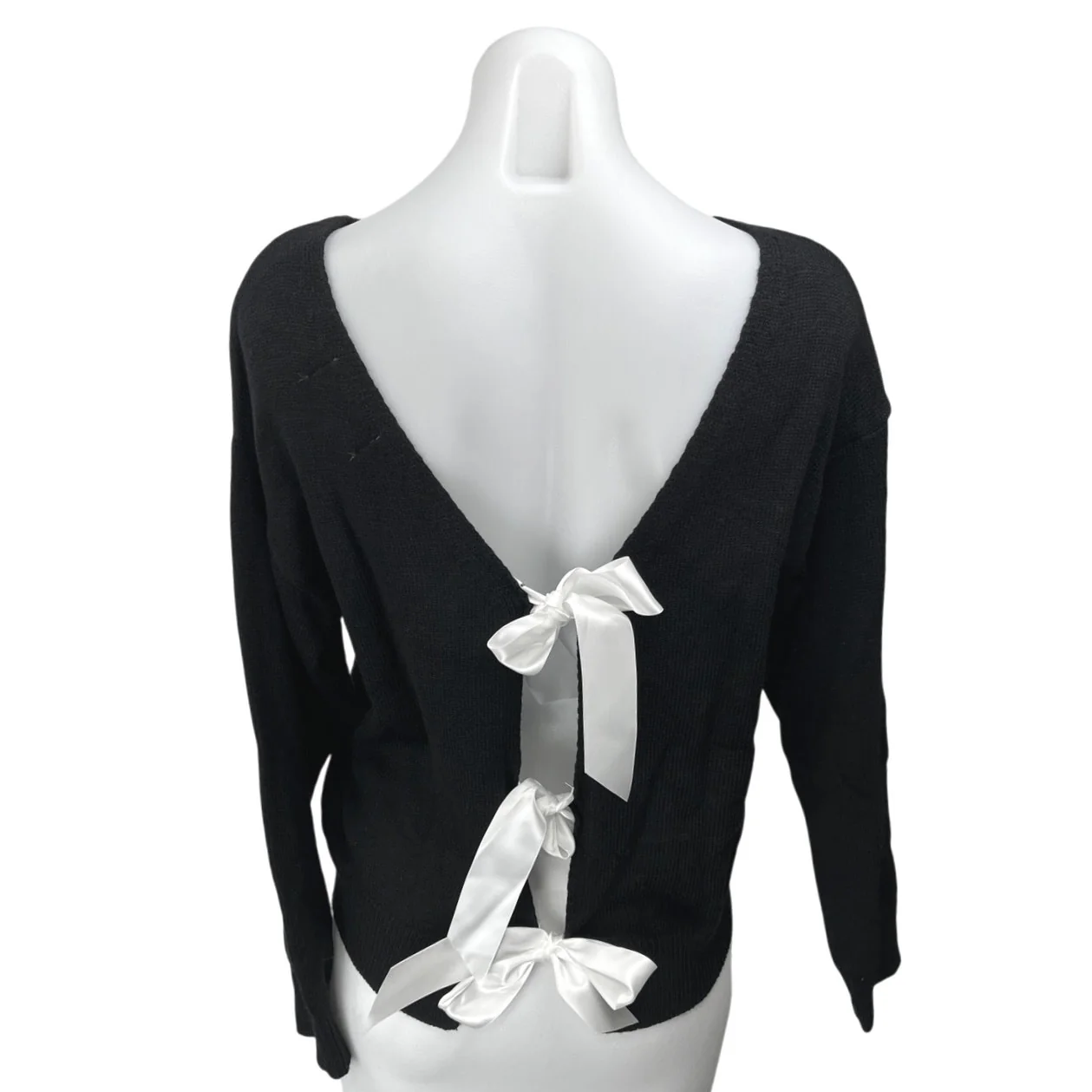 NEW Feelhoo Black White Bow Tie Back Long Sleeve Pullover Sweater Top One Size - Image 2