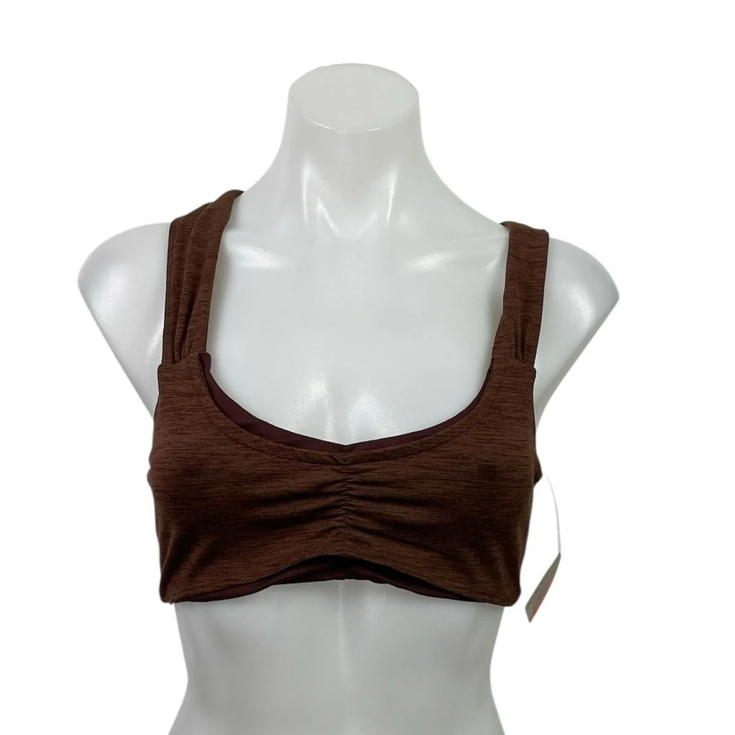 NEW Free People FP Movements Brown Ruched Athletic Sports Bra Crop Tank Top S