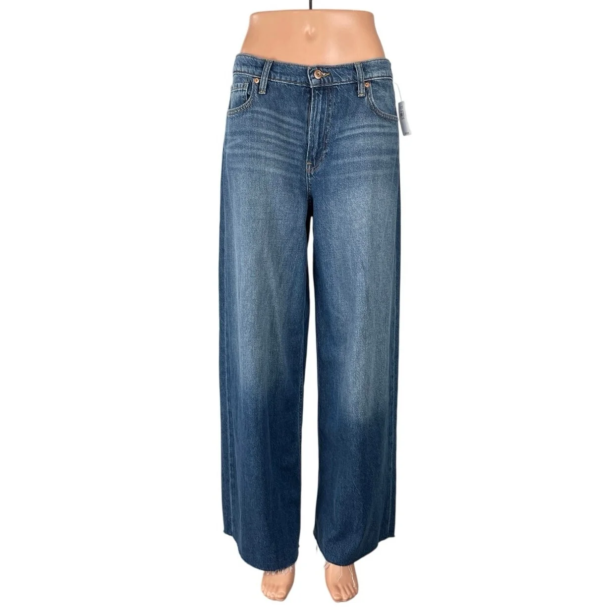 NEW GAP Raw Hem Mid Rise Baggy Palazzo Straight Wide Leg Denim Jeans Pants Sz 27