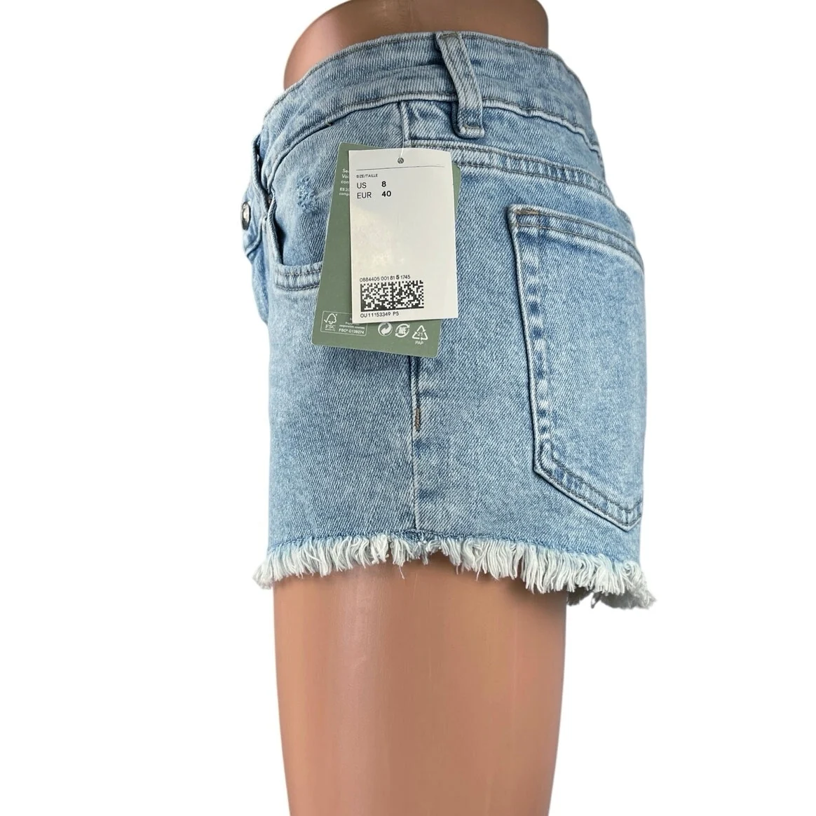 NEW H&M Divided Blue Medium Wash Mid Rise Frayed Raw Hem Denim Jeans Shorts 8 - Image 2