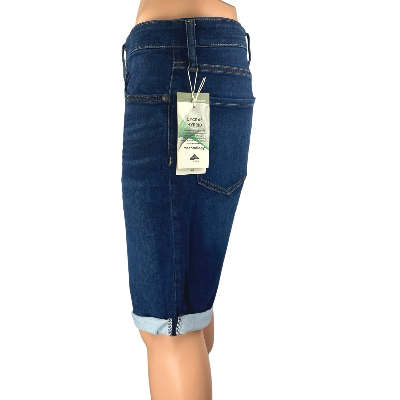 NEW H&M Men's Blue Dark Wash Cuffed Regular Bermuda Denim Jean Shorts Size 34 - Image 2