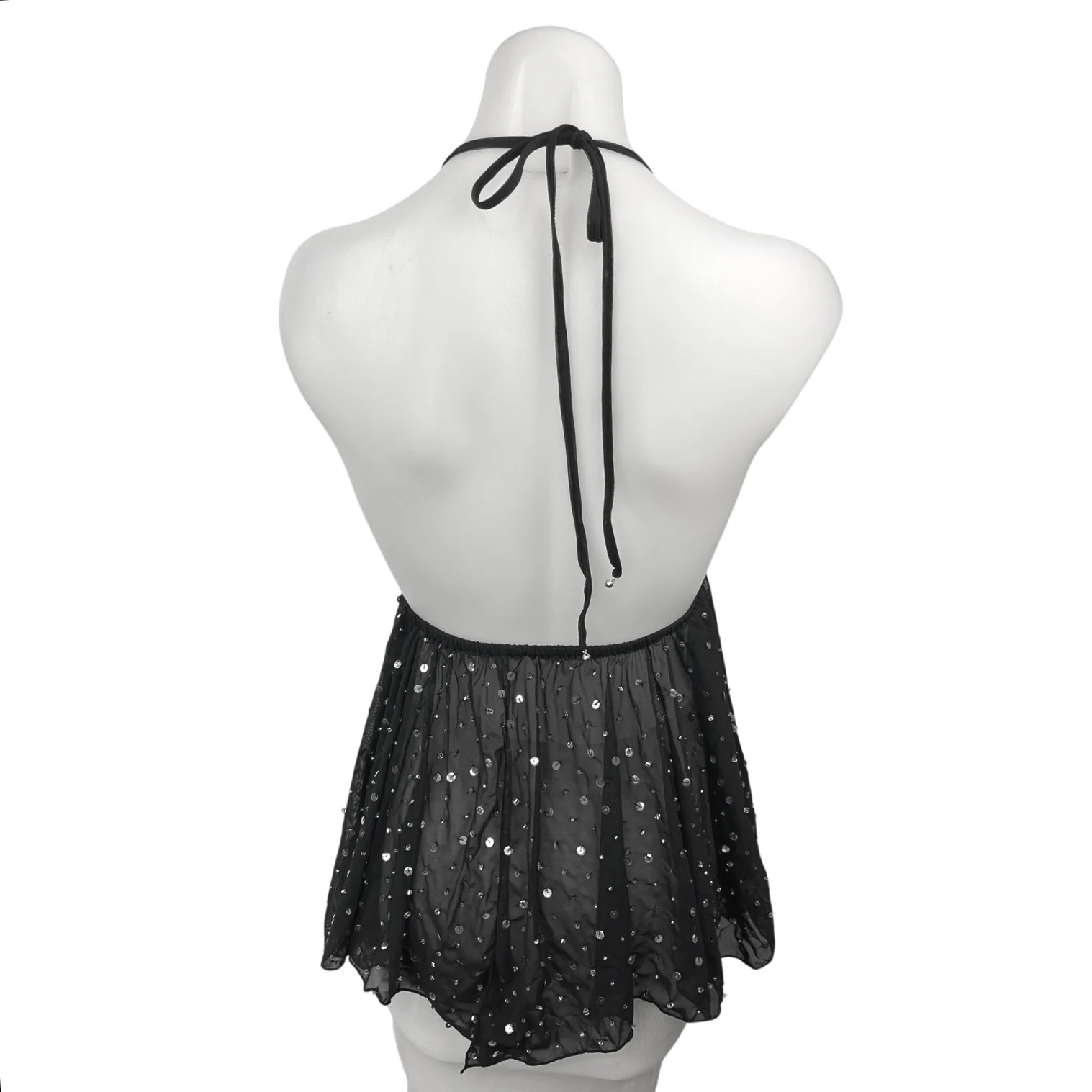 NEW Her Pony Black Silver Halter Sequin Beaded Sparkle Mini Micro Dress Size 6 - Image 2