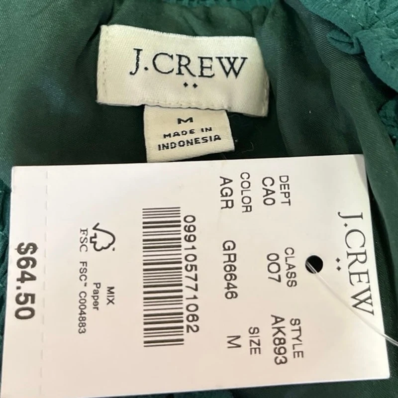 NEW J.Crew Green Smocked Mock Neck Long Puff Sleeve Career Blouse Top Size M - Image 4