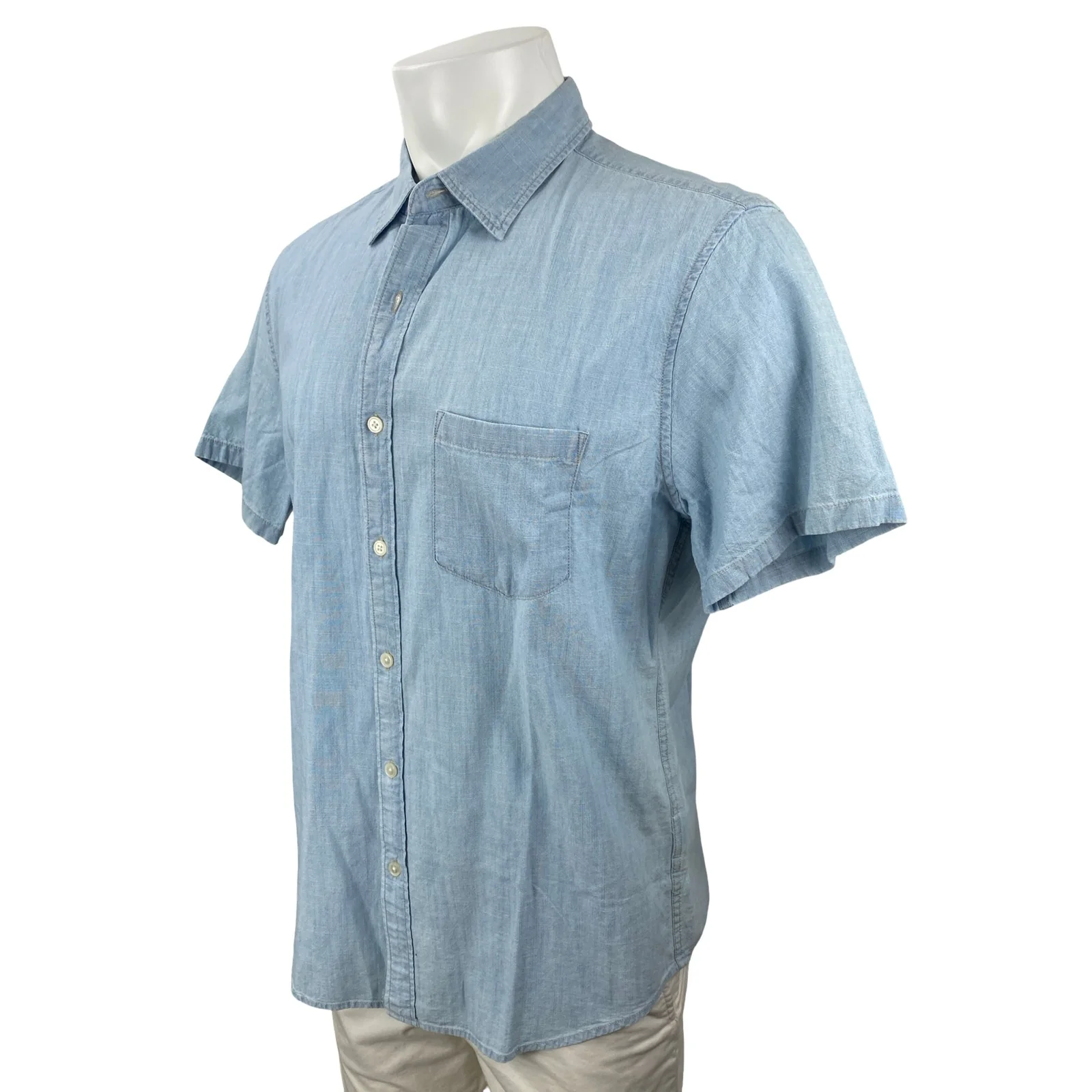 NEW J.Crew Mens Blue Chest Pocket Short Sleeve Slim Button Down Shirt Top Size L - Image 2