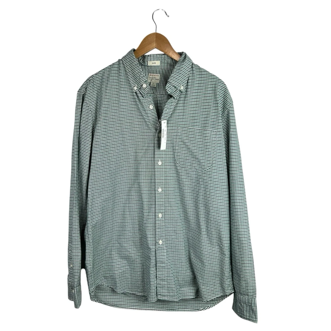 NEW J.Crew Men's Green Gingham Check Slim Long Sleeve Button Down Shirt Top Sz L