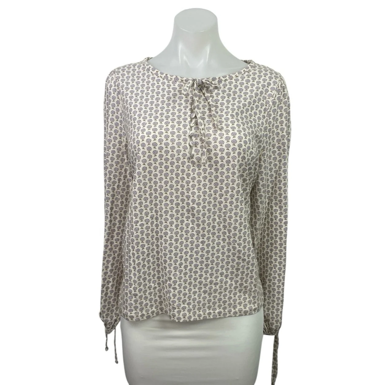 NEW J.Crew White Purple Hyacinth Floral Long Sleeve Jersey Peasant Blouse Top L