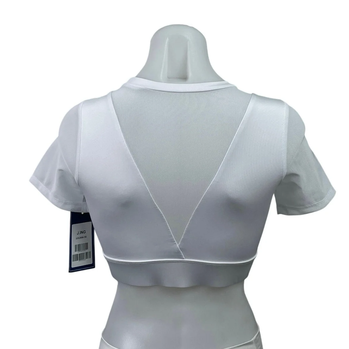 NEW J. Ing Women's White Short Sleeve Cutout Mesh Crew Neck Crop Top Size XS - Image 3