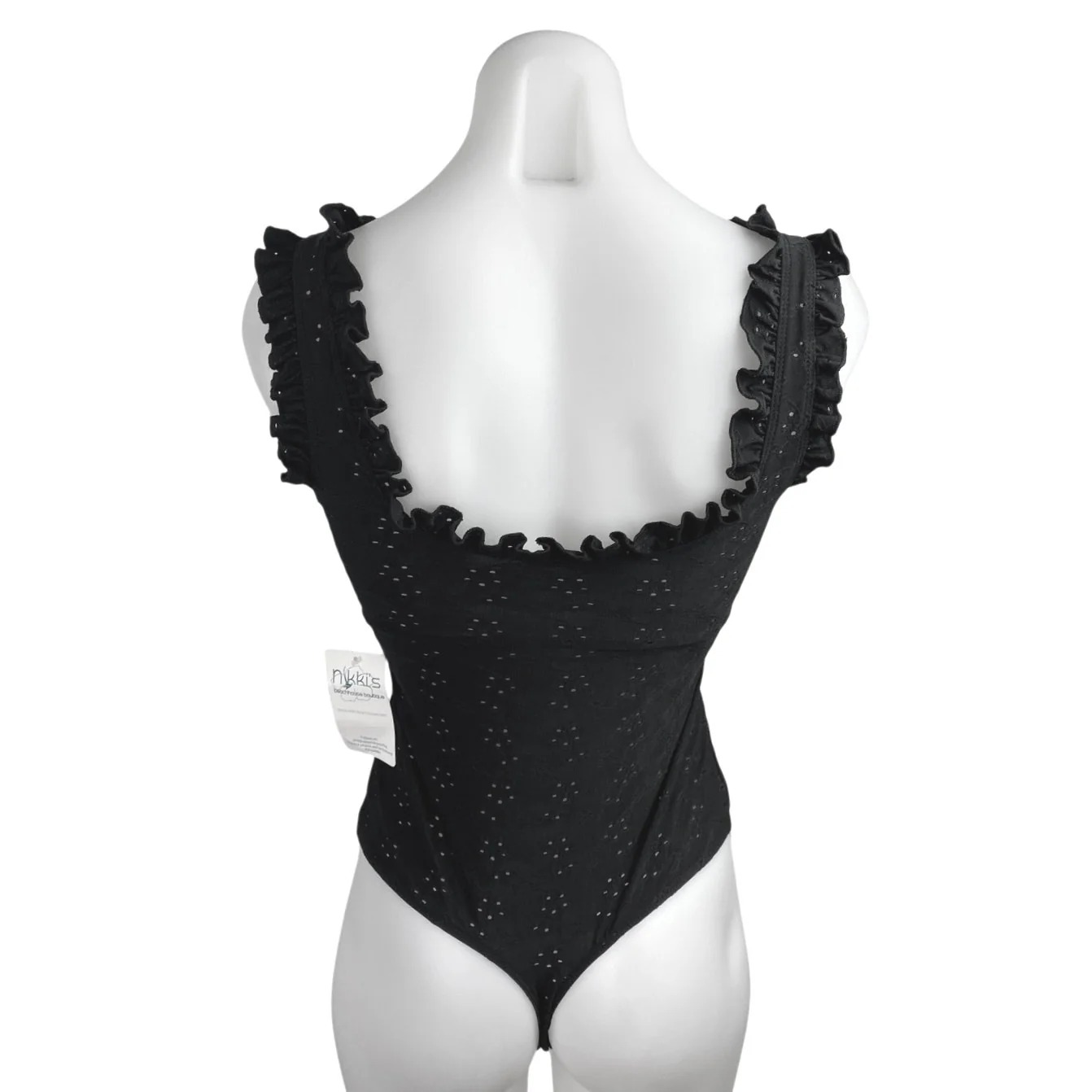 NEW NBH Nikkis Beach House Bye Baby Black Ruffle Sleeveless Bodysuit Tank Top S - Image 2