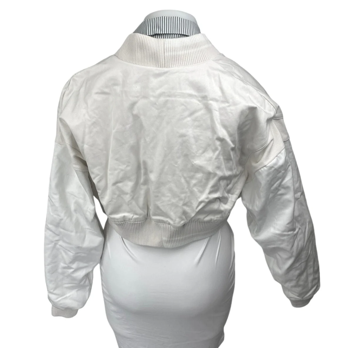 NEW Nike Destroyer White Gray Striped Oversized Canvas Cropped Jacket Size L - Image 2