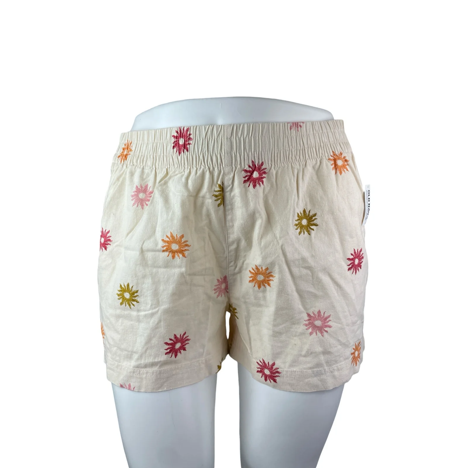 NEW Old Navy Women's Cream Linen Floral Elastic Waist Casual Summer Shorts XL
