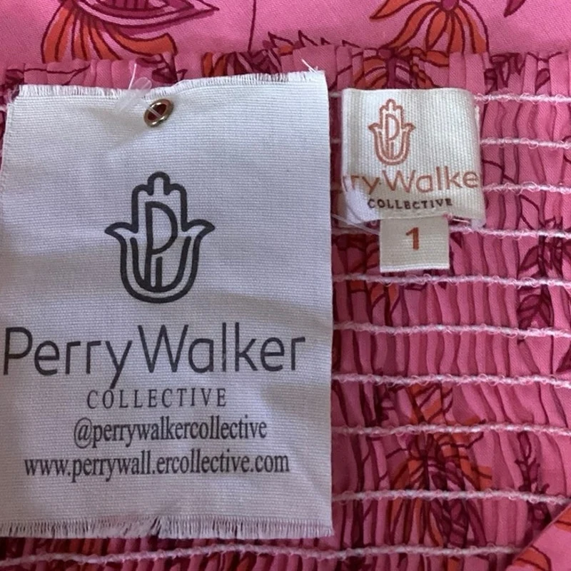 New Perry Walker Collective Pink Floral Ruched Elastic Back Crop Tube Top Size S - Image 4