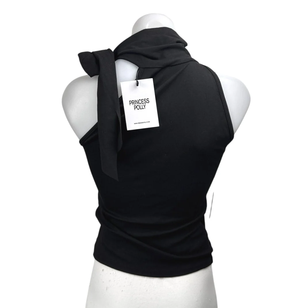 NEW Princess Polly Mathias Black Sleeveless Tie High Neck Blouse Crop Top Size 6 - Image 2