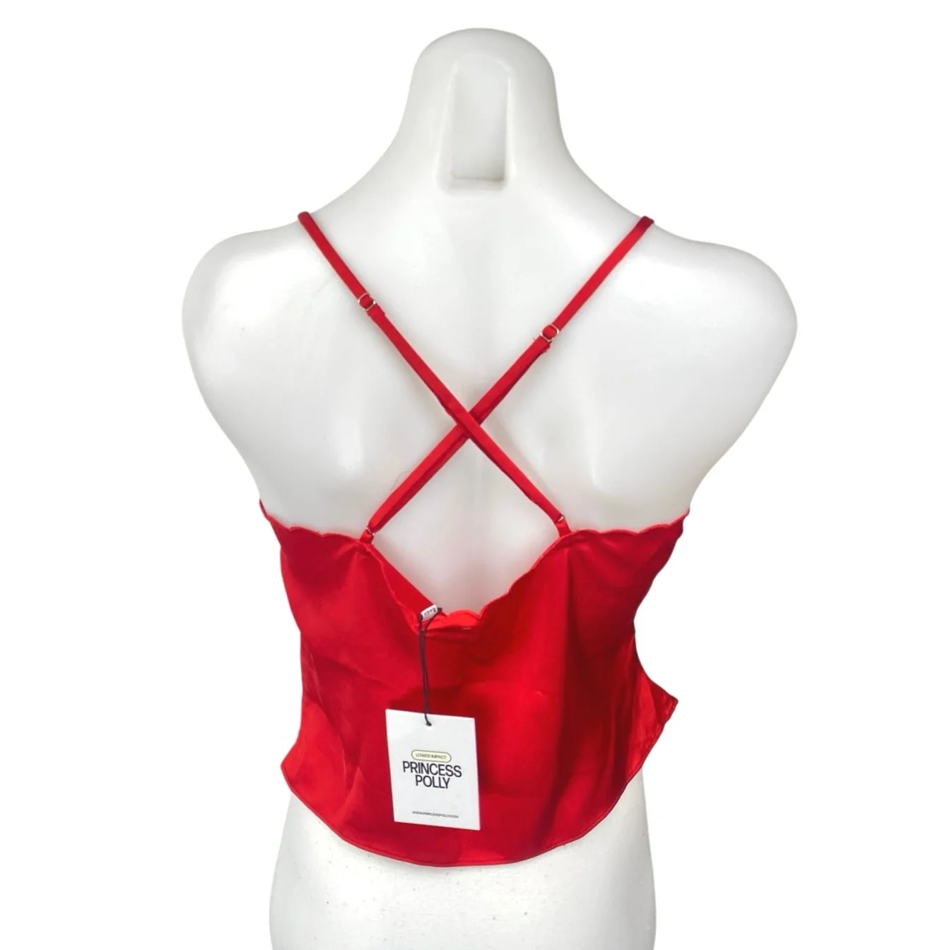 NEW Princess Polly Red Silk Satin Sleeveless Scalloped Bow Cami Crop Top Size 8 - Image 2