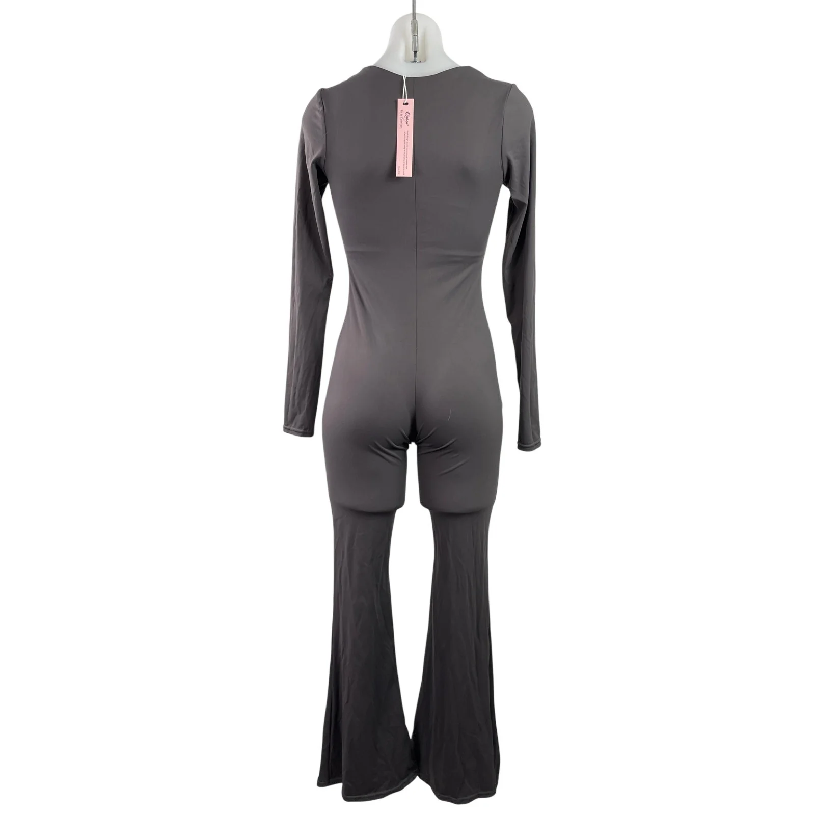 NEW Qinsen Black Long Sleeve Square Neck Wide Leg Bodycon Romper Jumpsuit Size M - Image 3