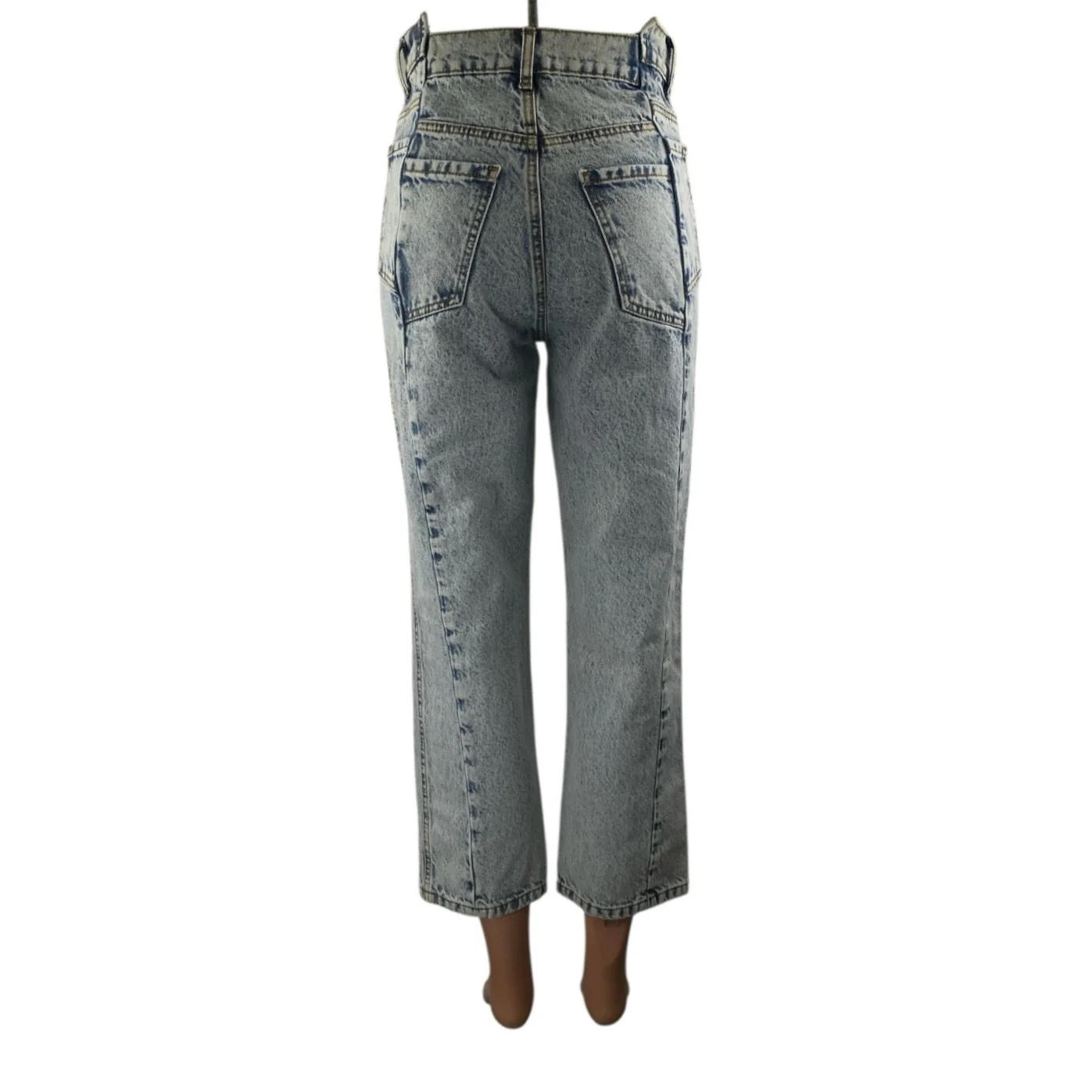 NEW Revice Women's Blue Acid Wash High Waisted Flare Cropped Denim Jeans Size 26 - Image 3