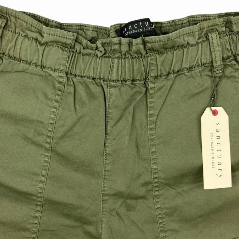 NEW Sanctuary Olive Green Elastic Waist Pull On Pockets Paperbag Shorts Size 27 - Image 3