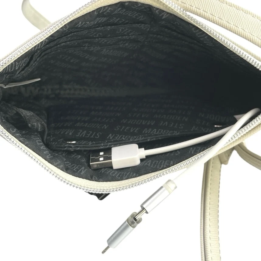 NEW Steve Madden Take Charge White Leather Zip Charging Crossbody Wristlet Bag - Image 4