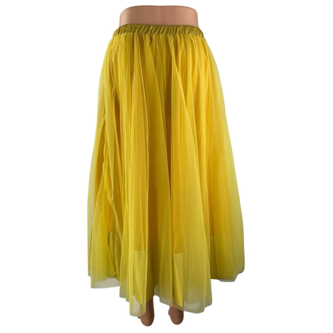 NEW Stylewe Women's Yellow Mesh Tulle High Waisted Midi A-Line Flared Skirt S - Image 3