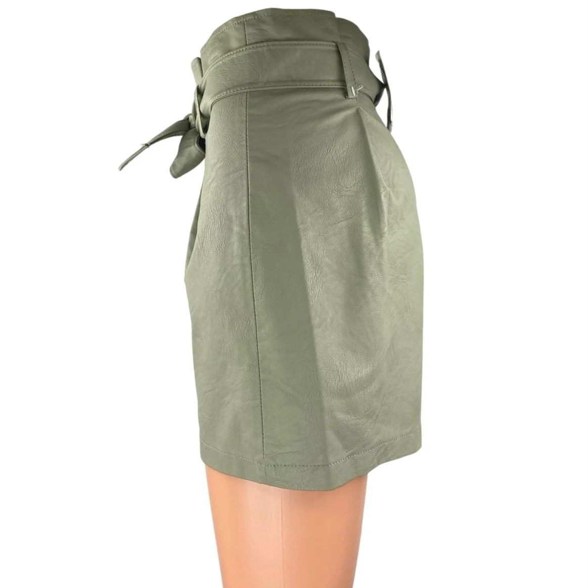 NEW Topshop Women's Green Faux Leather Vegan High Rise Paperbag Shorts Size 4 - Image 2