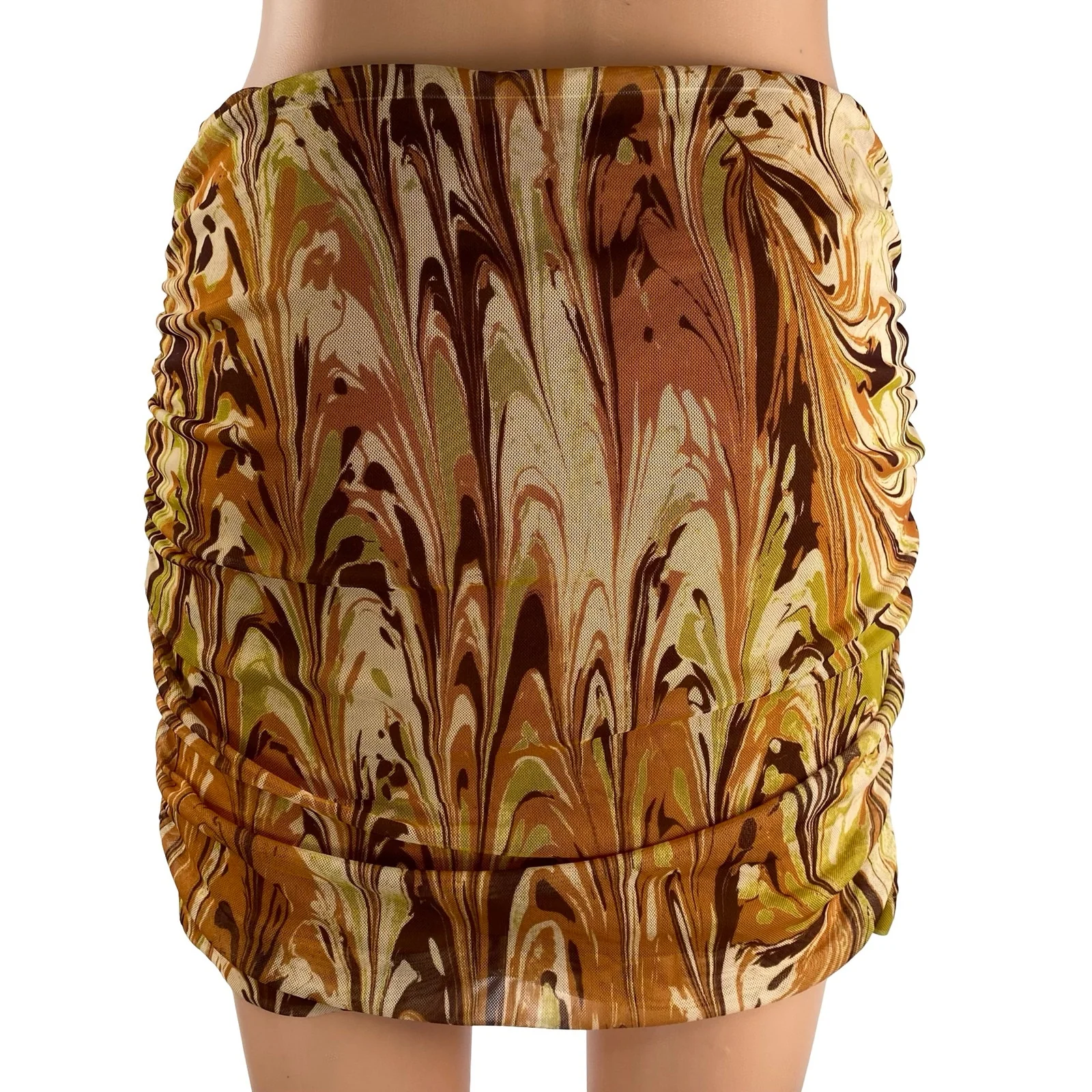 NEW Urban Outfitters Abstract Marble Ruched Retro Mini Pencil Bodycon Skirt Sz M - Image 4