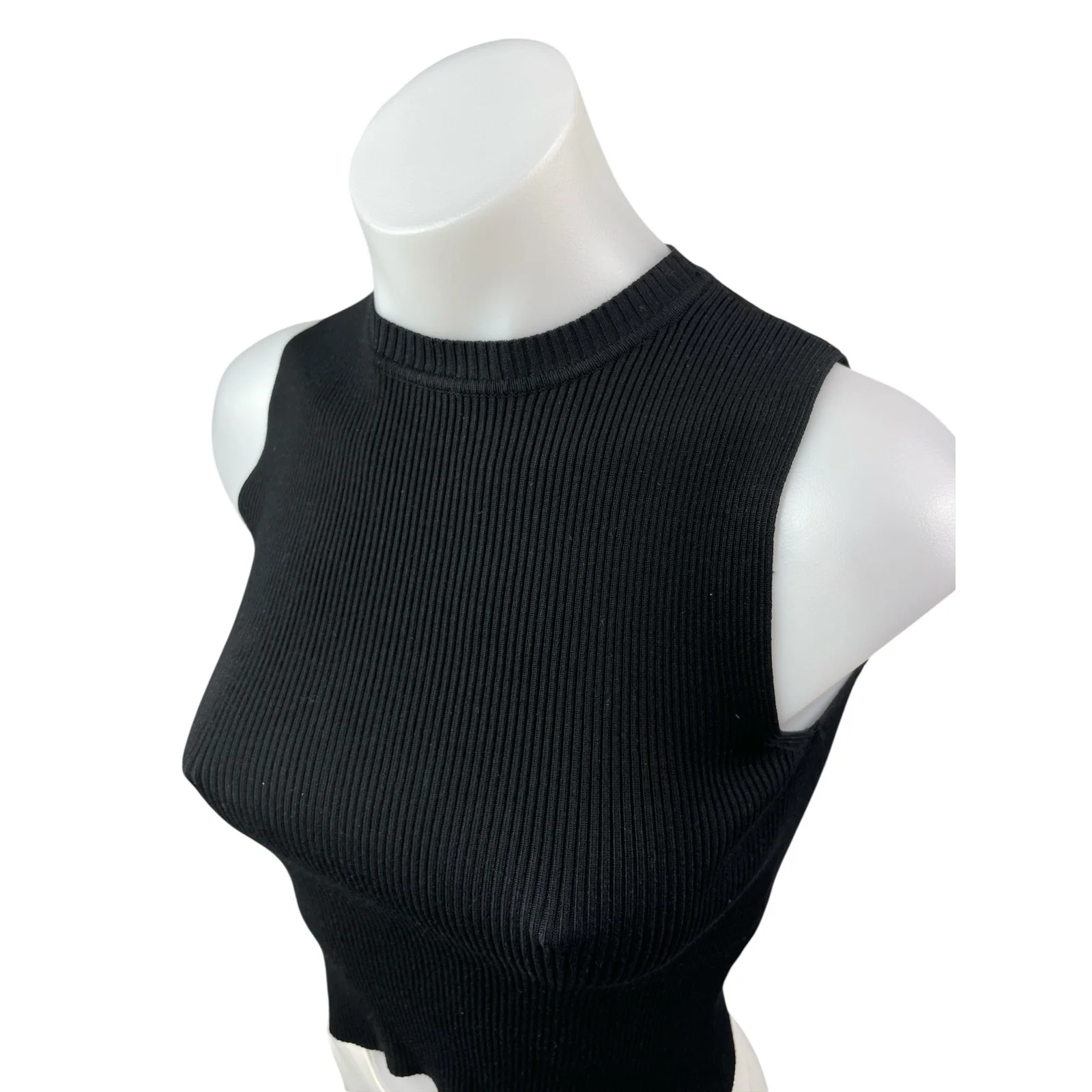 NEW Vogo Women's Black Ribbed Knit Mock Neck Sleeveless Slim Crop Tank Top Sz L - Image 4