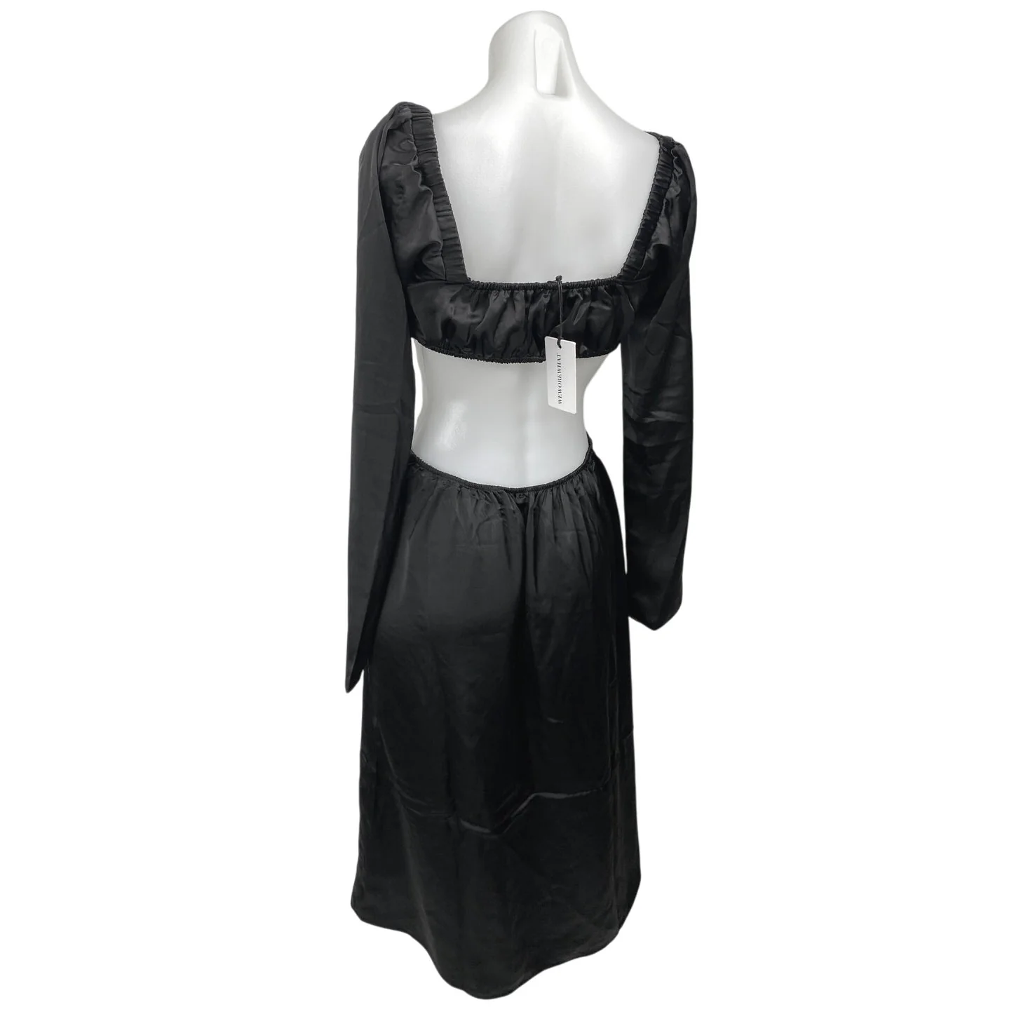 NEW WeWoreWhat Black Long Puff Sleeve Cutout Waist A Line Midi Dress Size XS - Image 2