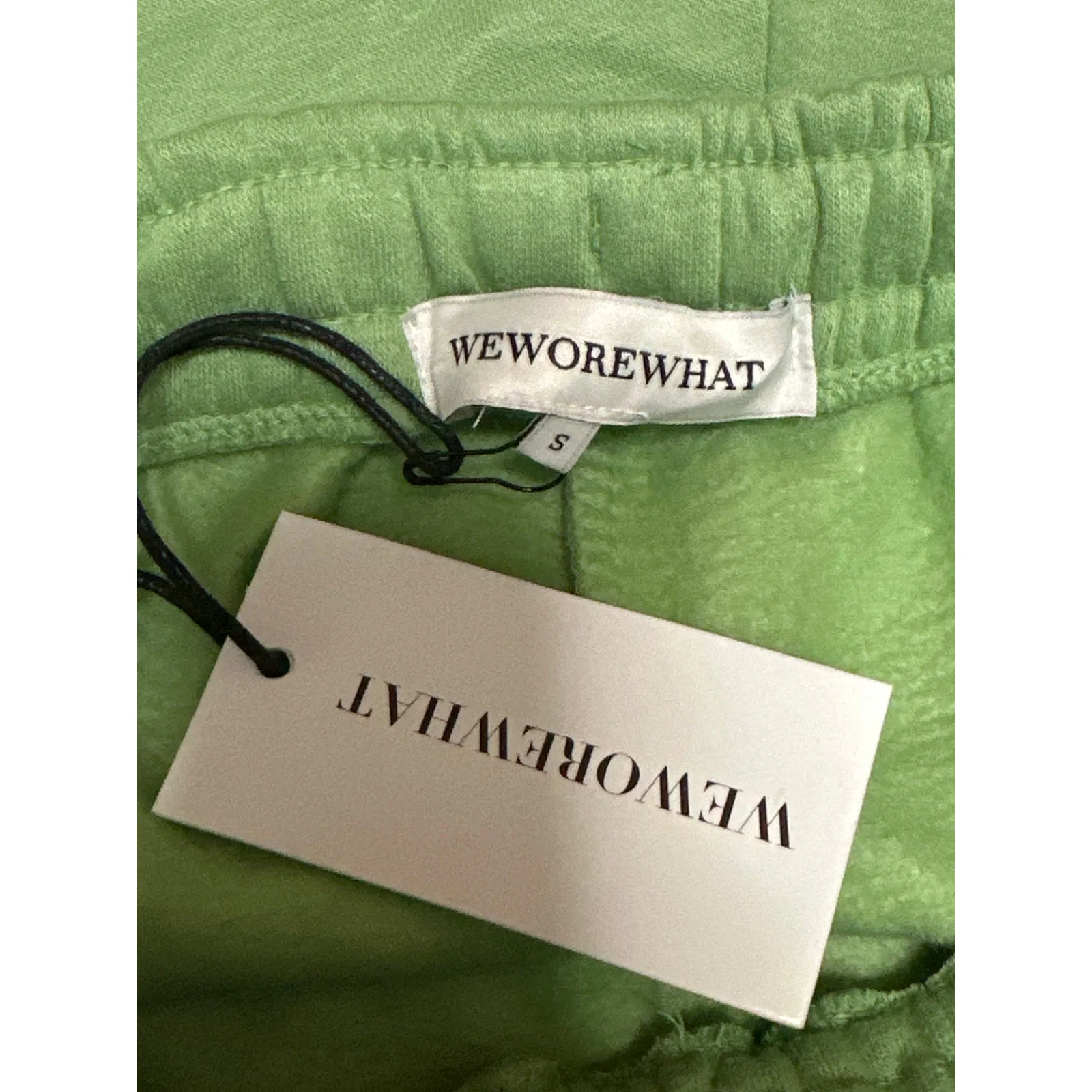 NEW WeWoreWhat Women's Green Elastic Waist Drawstring Wide Leg Sweat Shorts Sz S - Image 4
