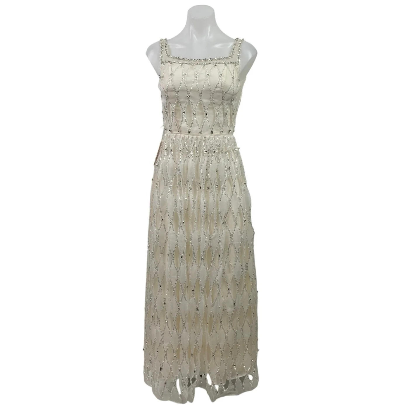 NEW Women's White Sequin Rhinestone Sleeveless Square Neck A-Line Tank Dress XS